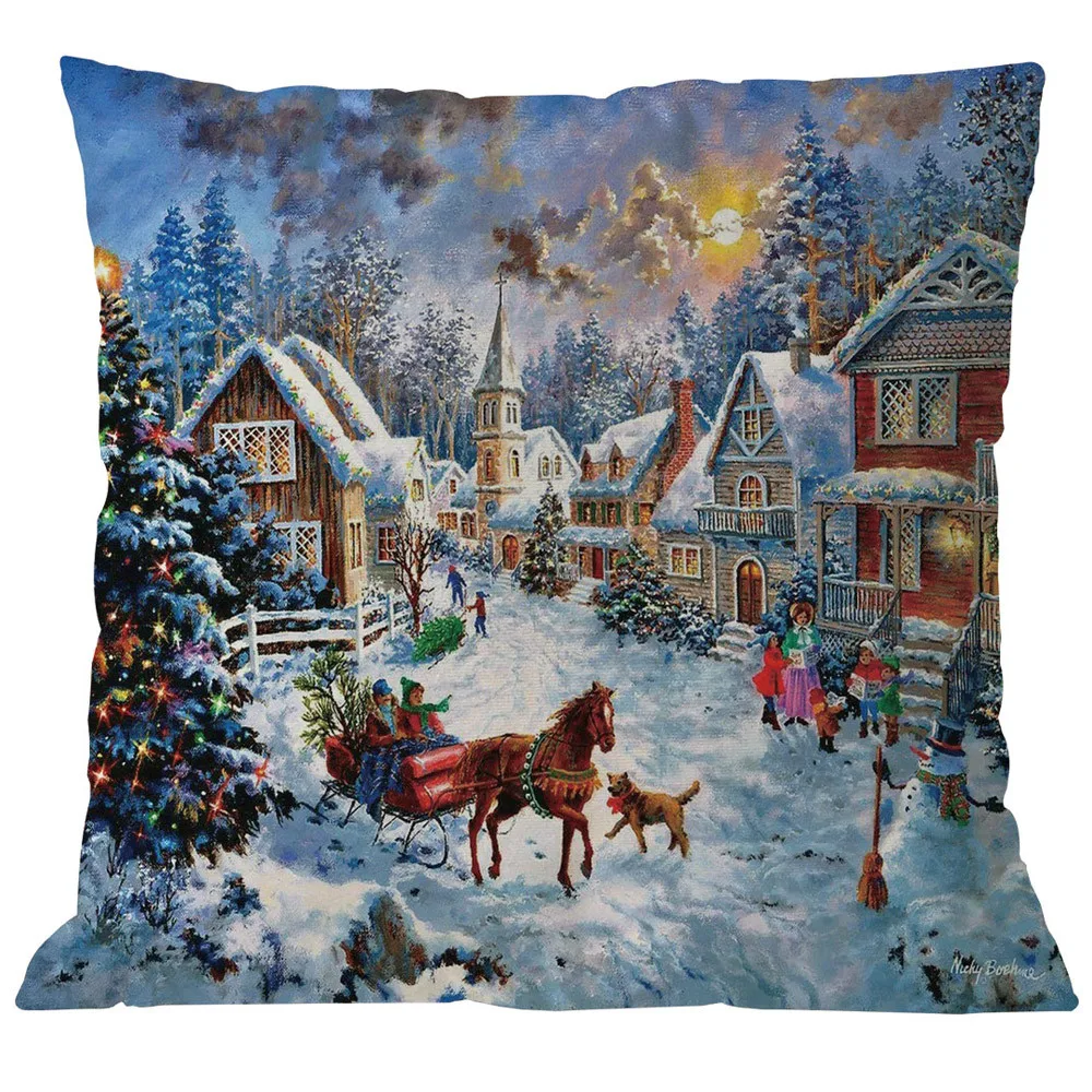 Merry Christmas наволочки льняные диванные набивные наволочки домашний декоративный чехол на подушки