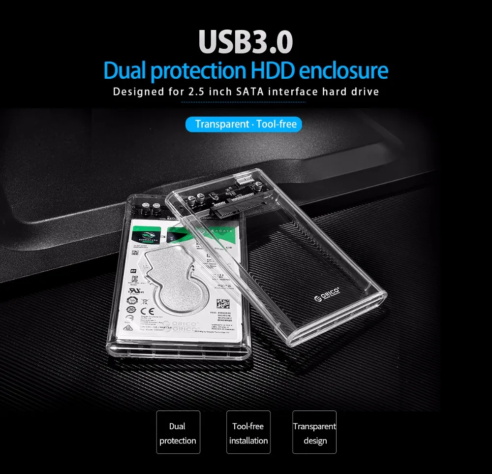 ORICO 2139U3 корпус жесткого диска 2,5 дюймов прозрачный USB3.0 корпус жесткого диска поддержка UASP протокол для 7-9,5 мм HDD