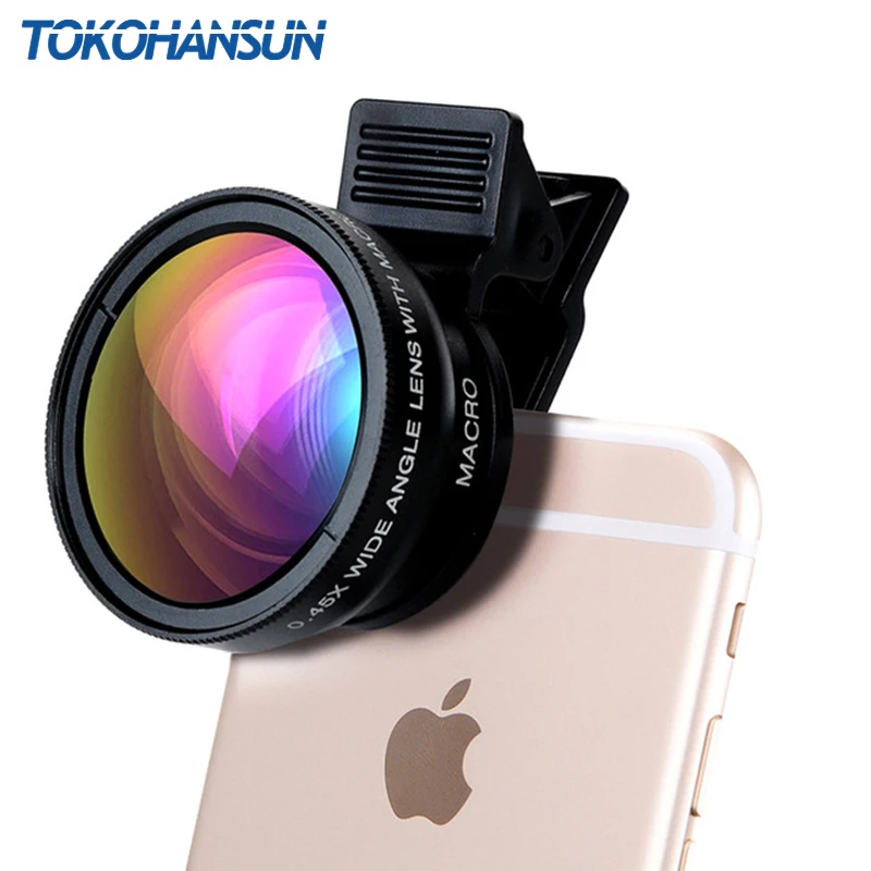 TOKOHANSUN 0.45X Wide Angle+12.5X Macro Lens Professional HD Mobile Phone Camera Lens For iPhone X 8 7 6 6S Plus Xiaomi Samsung