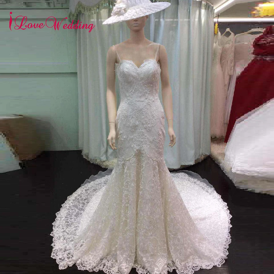 ILoveWedding Vestido de noiva настоящая фотография пикантные тонкие бретельки gelinlik Русалка
