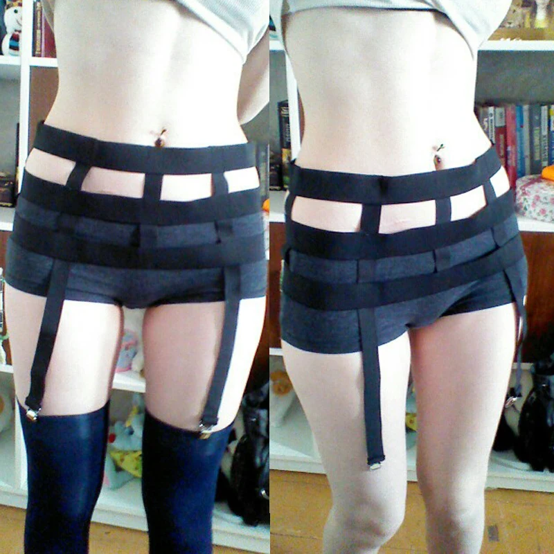 Эластичная черная подвязка с ремнем Пастельная Готическая Свадебная в стиле