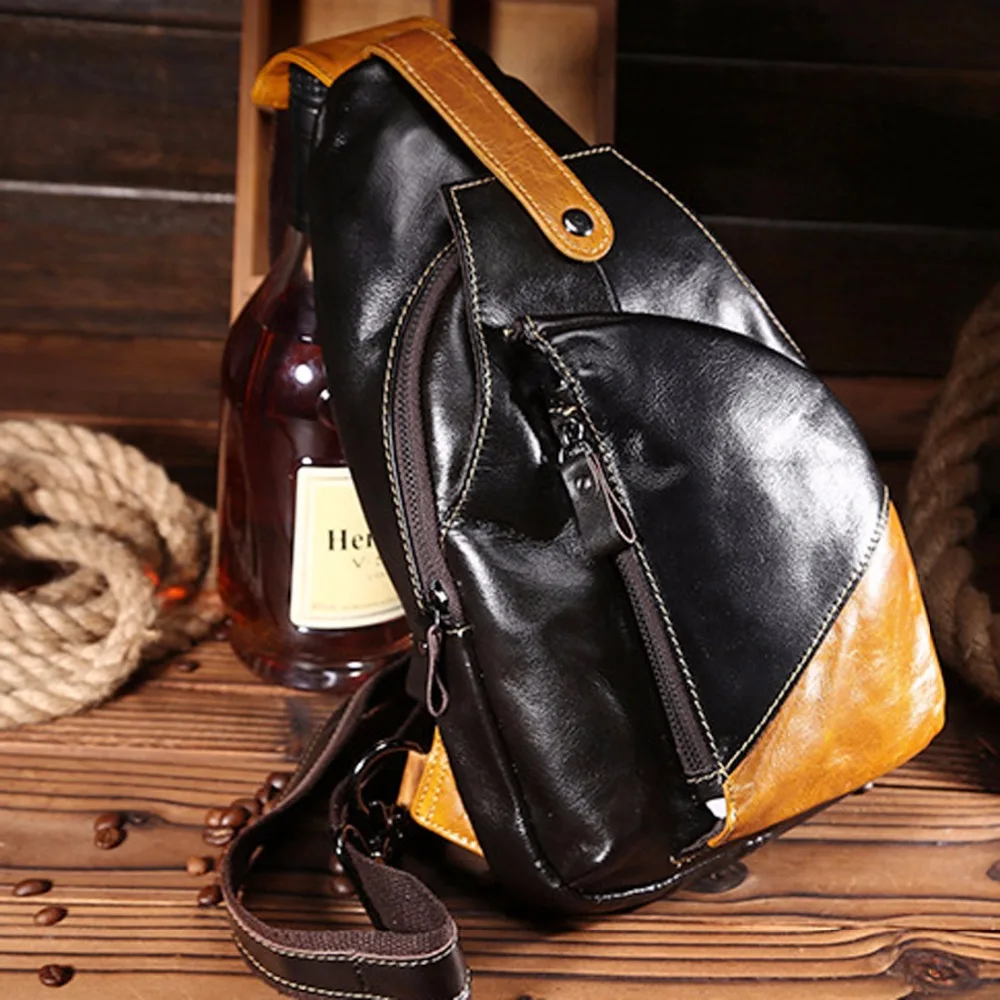 Мужской рюкзак слинг из вощеной воловьей кожи ранец для путешествий винтажный
