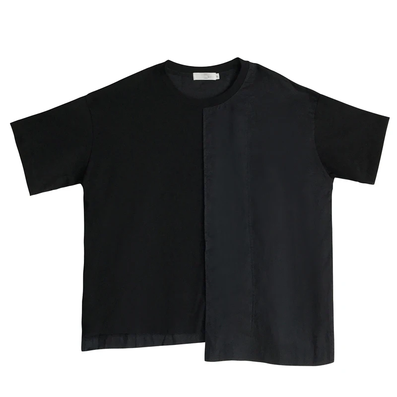 TWOTWINSTYLE Асимметричная футболка женская льняная Лоскутная с круглым вырезом и