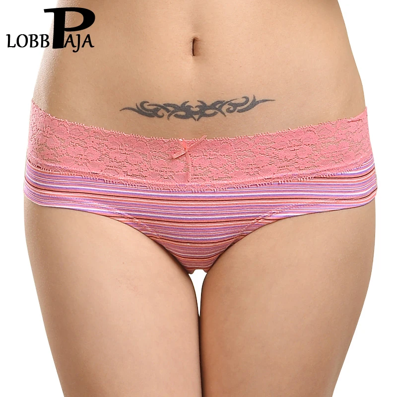 Женские хлопковые трусики с градиентом кружевные в полоску нижнее белье для