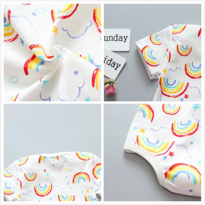 Dropshipping Infant Pajamas Fashion Baby Summer Romper Short Sleeve Cotton Rainbow Newborn Toddler Babe Clothes Suit | Детская одежда и
