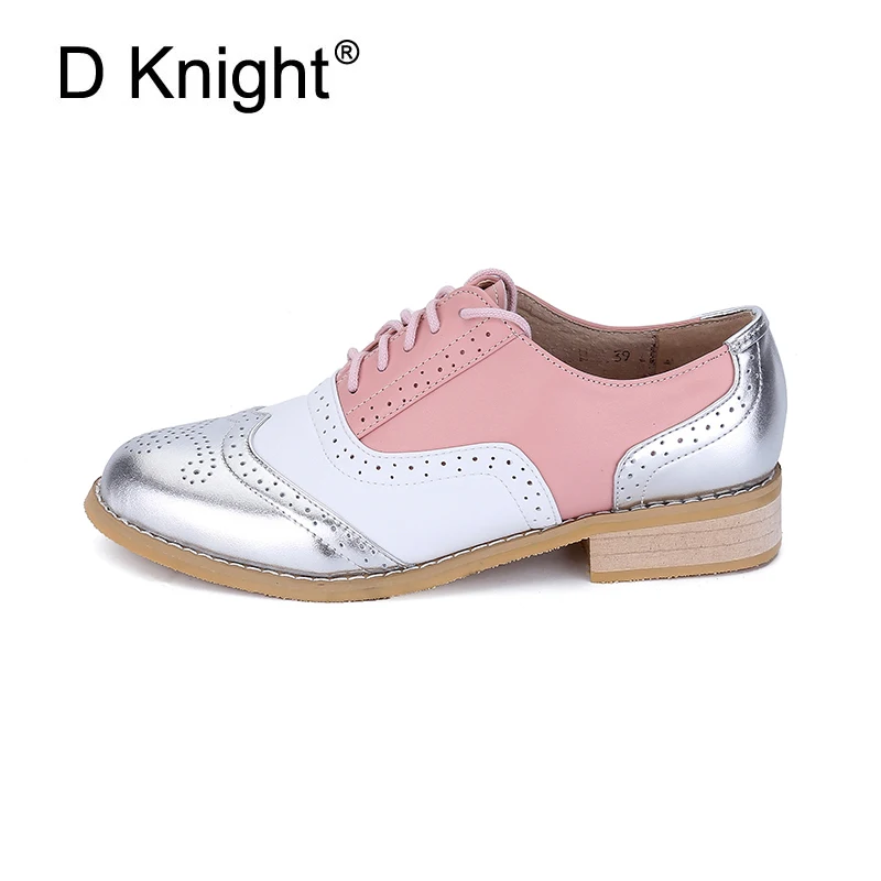 Handmade Women Genuine Full Grain Leather Oxfords Shoes Woman Big Size 32-43 Retro Flats Round Toe Brogue Oxford Shoes For Women