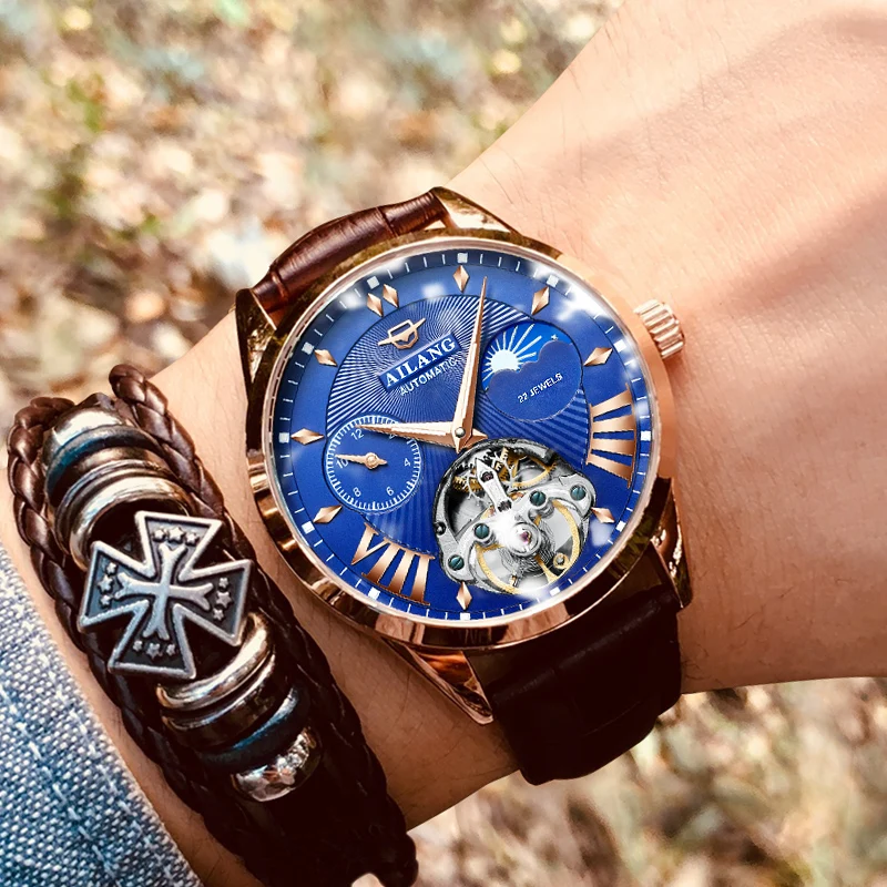 

AILANG Luxury Waterproof Automatic Men Mechanical Watch Moon Phase Luminous Self-Winding Tourbillon Man Casual Wristwatch Mens