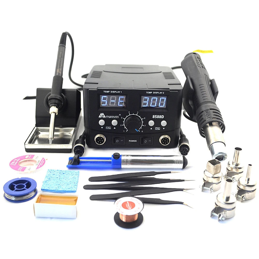 8588D SET3 Двойной цифровой дисплей 2 в 1 800 Вт фена 8588D ESD паяльная станция светодиодный цифровой паяльная станция Обновление с 8586 - Цвет: 8588D SET3