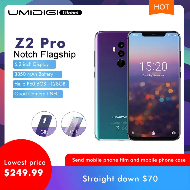 UMIDIGI Z2 Pro 6 2 &quotполноэкранный Смартфон Android 8 1 ГБ + 128 Гб Helio P60 16 МП с