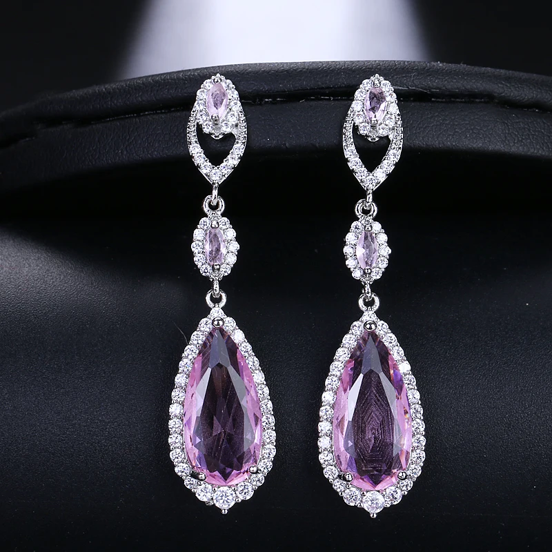 EMMAYA Luxury Bridal Four Colors Silver Vintage Allure Crystal Waterdrop Long Drop CZ Earrings For Women Wedding Jewelry Gift