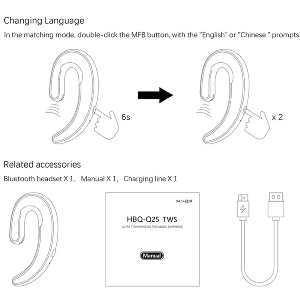 Kuulee TWS ультра-тонкая костная проводимость Беспроводная бинауральная Bluetooth V4.2 + EDR