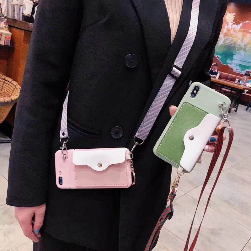 

Luxury Cute Wallet Card Holder Bracket Lanyard Silicone Phone Case for iphone X XR XS MAX 6 6S plus 7 8 plus 7plus 11 pro Cases