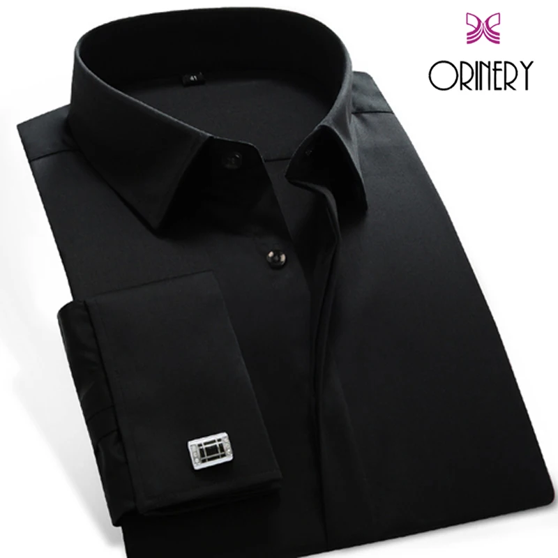 Мужская рубашка смокинг ORINERY однотонная Облегающая с запонками во французском