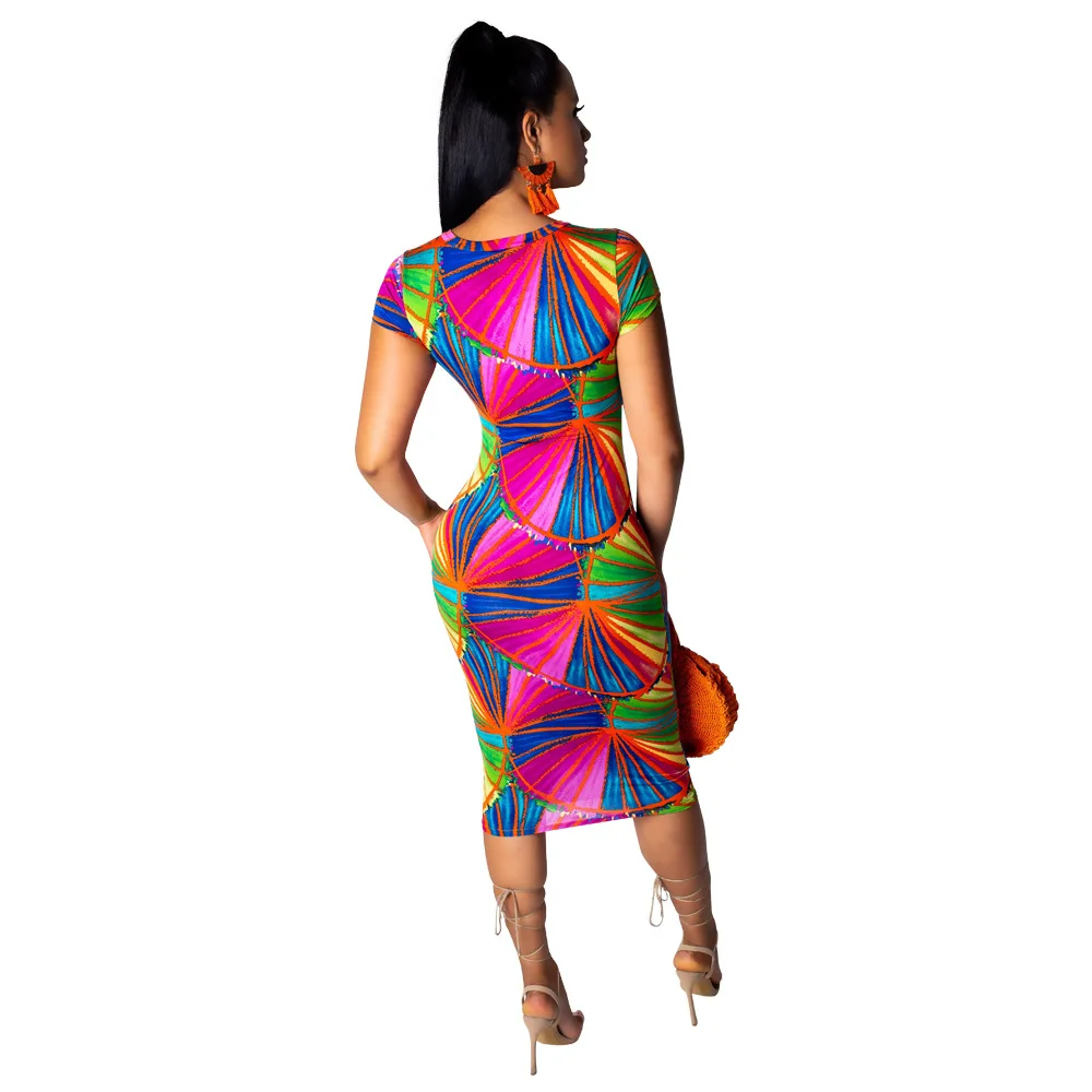 Женское летнее карнавальное платье с короткими рукавами и принтом листьев