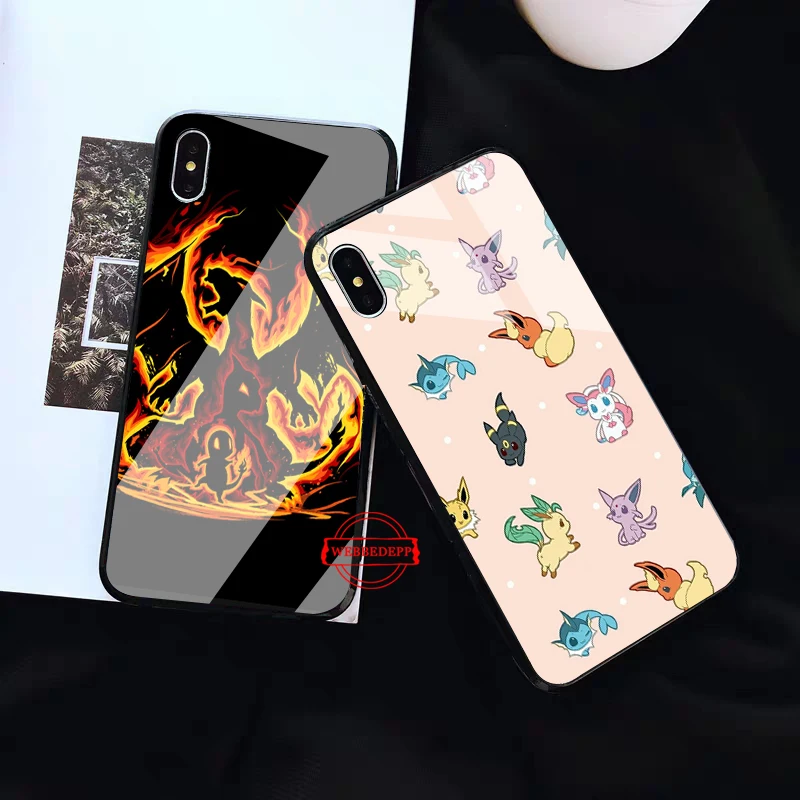 Мультяшные Покемоны eevee pika стеклянный чехол для телефона для Apple iPhone 11 Pro X XS Max 6 6S 7 8 Plus 5 5S SE
