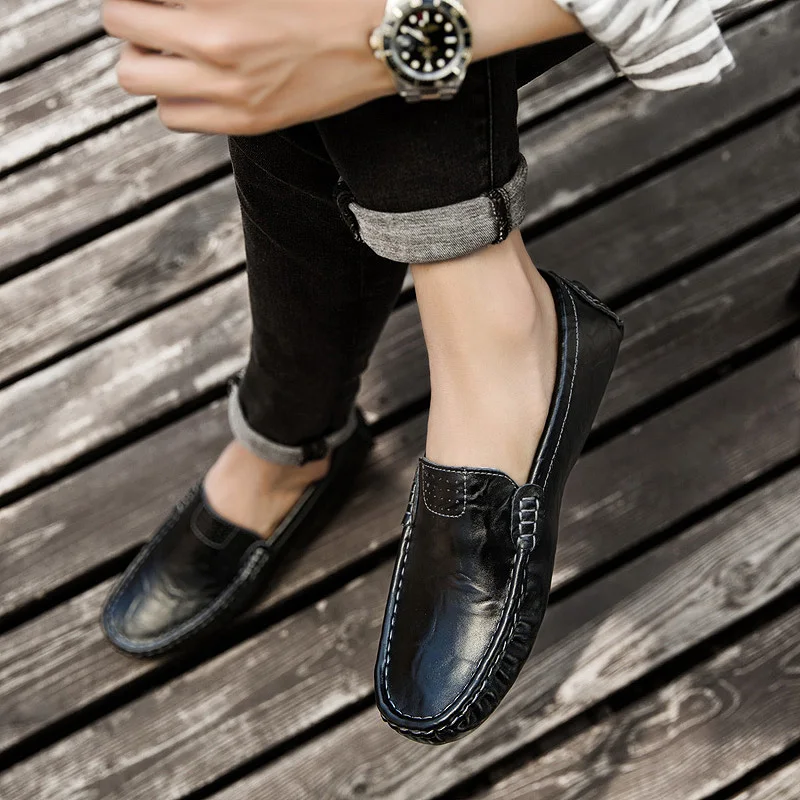 2019 Comfortable Genuine Leather Soft Men Shoes fashion breathable Loafers Male Moccasins Flats Casual Boat shoes big size 48 L5 | Обувь