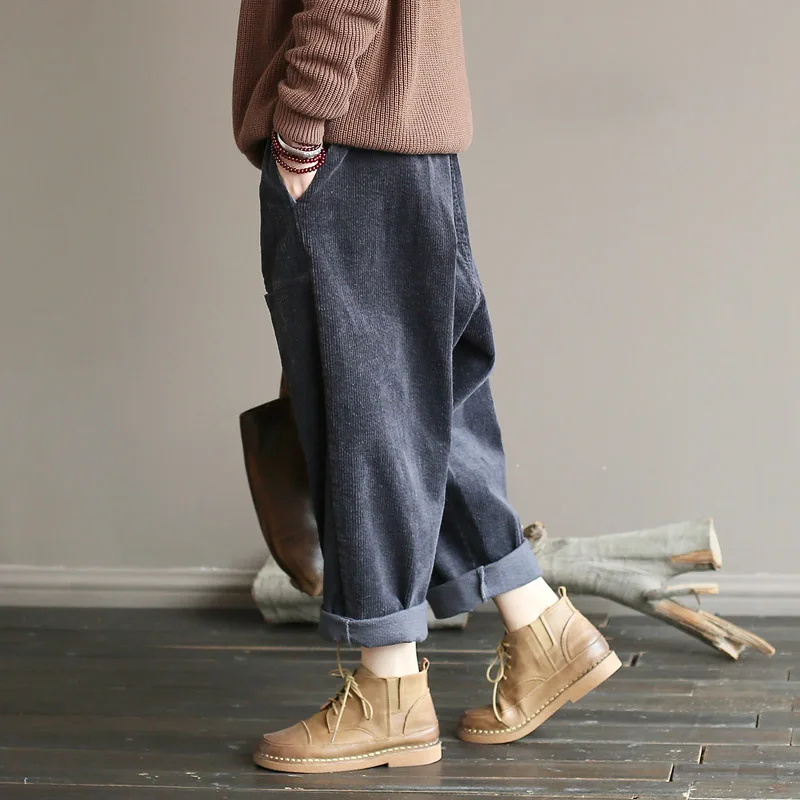 Nefeilike Women Vintage Harem Pants Corduroy Trouser Elastic Waist Warm 2018 Winter New Loose Solid Color Women Pants