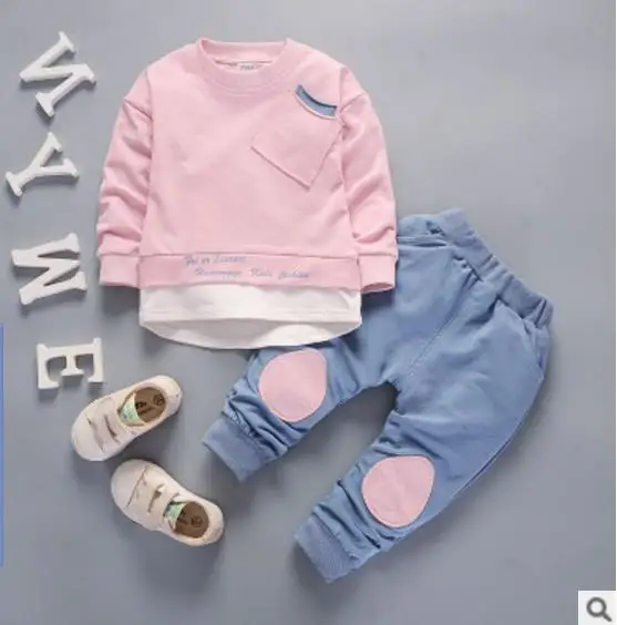 pink Комплект одежды для детей; рубашка с длинными рукавами и штаны; одежда для малышей из двух предметов; детский спортивный костюм для мальчиков; Одежда для маленьких девочек; От 1 до 5 лет - Цвет: pink