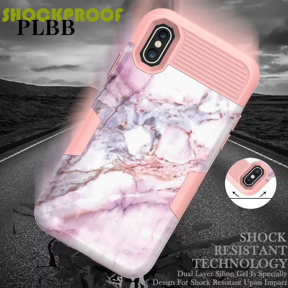 PLBB трехслойный сверхмощный защитный розовый мраморный чехол для телефона iPhone X XR