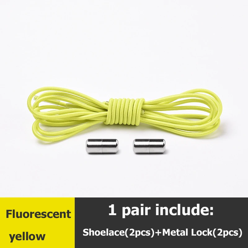 Fluorescent yellow Шнурки без завязок металлические шнурки с эластичным шнурком для обуви система шнурков для кроссовок кроссовки для детей и взрослых - Цвет: Fluorescent yellow