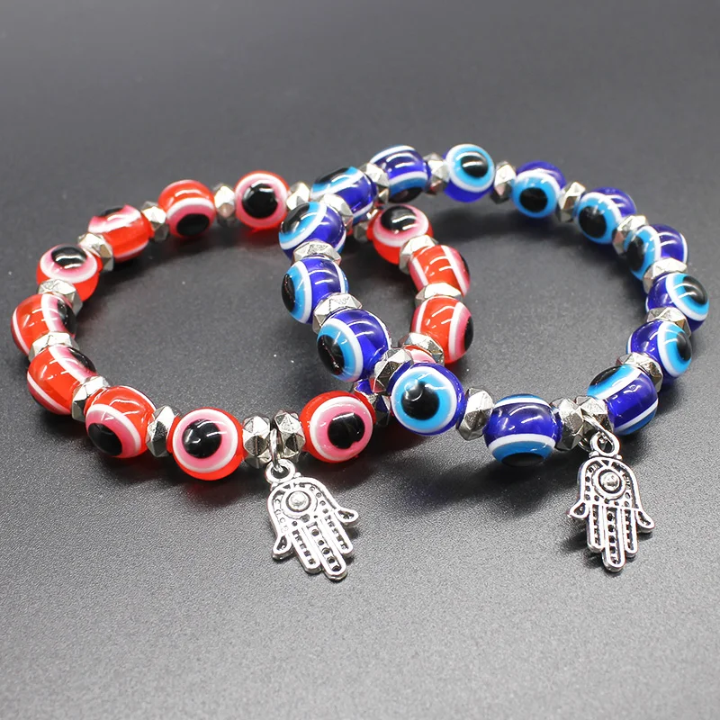 ISINYEE модные красно синие Турецкий Дурной глаз Браслеты эластичные Хамса Шарм