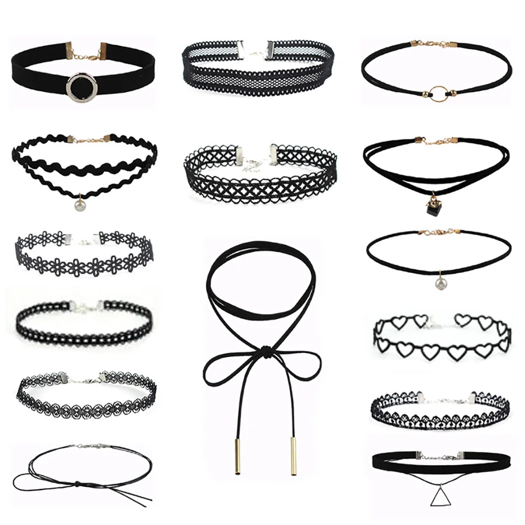 Набор Колье-чокер из 15 штук Классический готический шнурок татуировки Бархатный