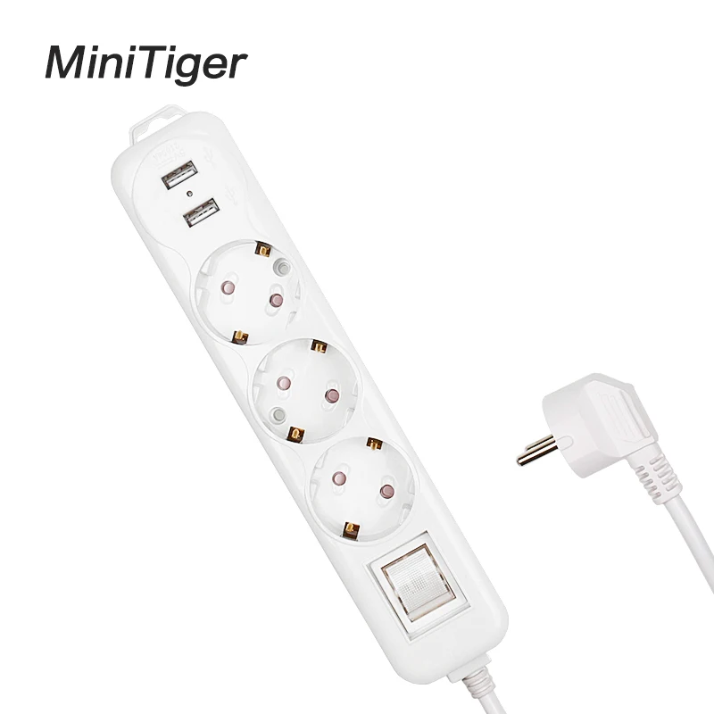 Удлинитель Minitiger с двумя USB-портами для зарядки и европейской розеткой |