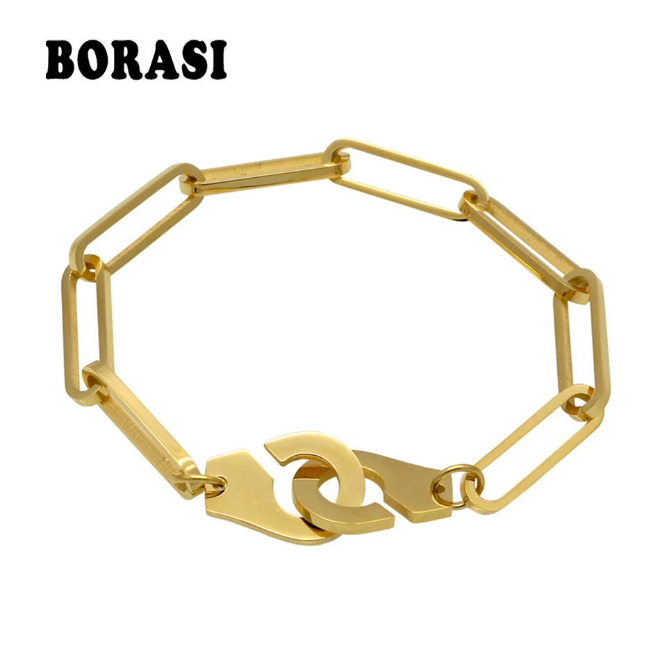 

18-21cm Men Handcuff Bracelet Stainless Steel Cuff Bracelets Bangle Femme Chain Gold Color Bracelet For Women Jewelry pulseiras
