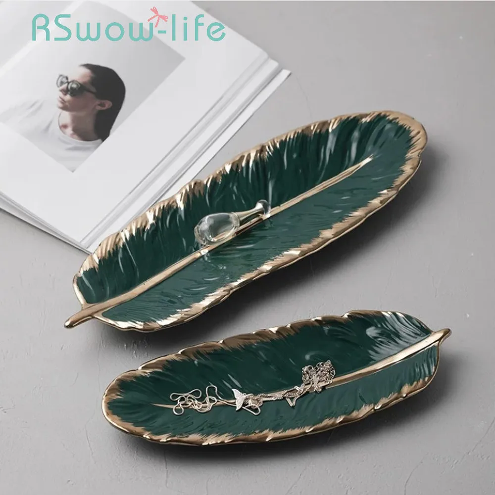 

Light luxury Phnom Penh Ceramic Plate Creative Storage Jewelry Plate Desktop Decorations Storage Tray For Ring Storages