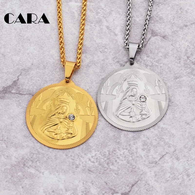 

2019 New Virgin Mary Rhinestone Necklace Christmas Gold Color Women/Men Jewelry Wholesale Cross Pendant Necklaces CAGF0223