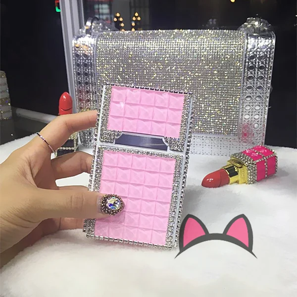 Розовый Зарядка через usb Зажигалка с кристаллами и бриллиантами Магнитный портсигар MS 20 упаковок сигарет ветрозащитный металлический многофункциональный набор подарок для влюбленных - Цвет: Розовый