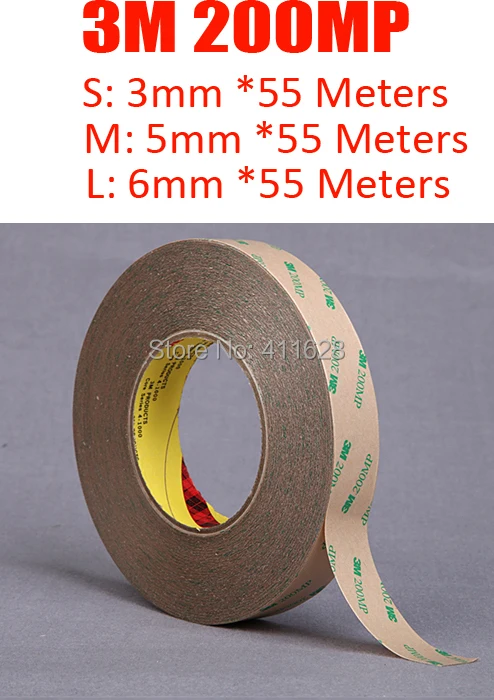 

1x 3mm (or 5mm/6mm)*50M 3M Widely Using for LED Strip Bond 200MP Strong Double Adhesive Tape, High Temperature Resist Waterproof