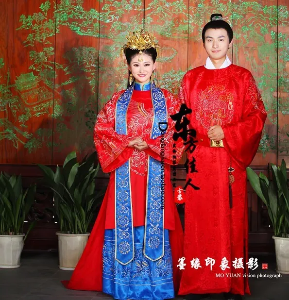 Китайская традиционная Свадебная пара костюмов для невесты и жениха династия