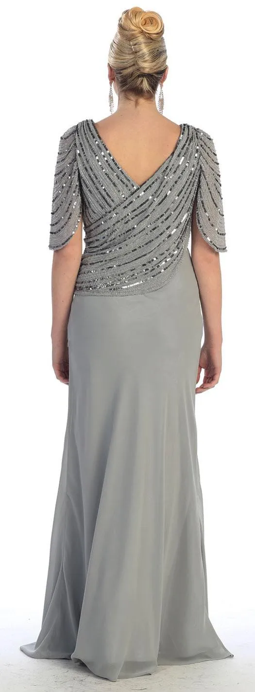 New vestido de madrinha 2016 Plus size Elegant Gray Half Sleeve Chiffon V-Neck Beaded Wide-waisted mother of the bride dresses | Свадьбы и