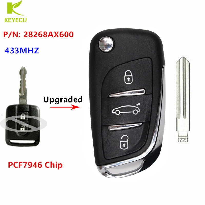 Пульт дистанционного управления KEYECU 433 МГц PCF7946 для Nissan Cabster Micra Navara Note NV200 Pathfinder