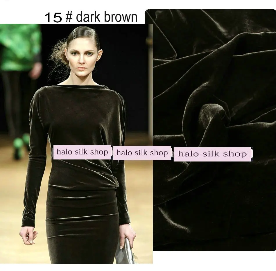 15 dark brown 65 цветов шелковая велюровая ткань шелковая бархатная ткань для бархатного платья шелковая ткань - Цвет: 15 dark brown