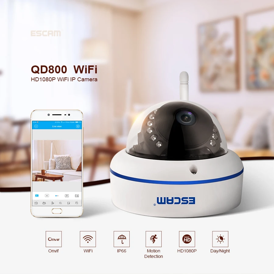 IP камера ESCAM QD800 Wi Fi ONVIF HD 1080P P2P|Камеры видеонаблюдения| |
