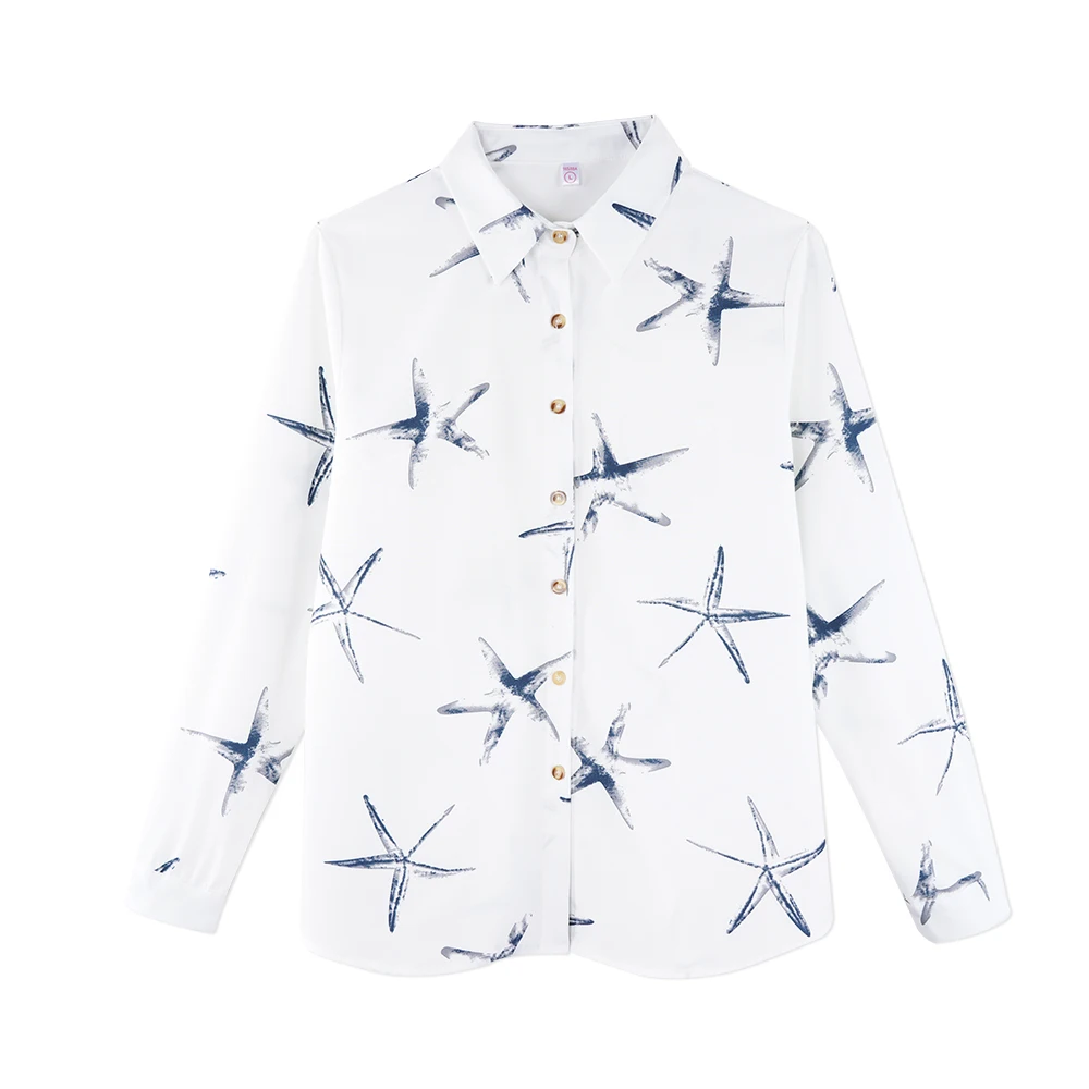 

Neatie kiddie Office Ladies OL Long Sleeve Chiffon Shirt Starfish Print Elegant Business Blouse Tops Woman Clothes 2019 Blusas