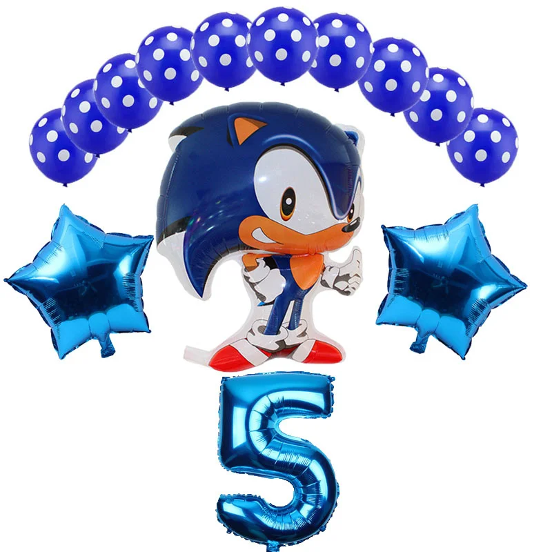 14pcs 14 шт./лот sega Sonic Ёжик супер герой двухсторонний фольгированный шар мальчик девочка день рождения номер 1-9 Воздушные шары Декор - Цвет: 14pcs