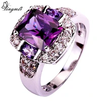 lingmei fashion charming nice women party jewelry purple white cz silver color ring size 6 7 8 9 10 11 12 13 wholesale gifts
