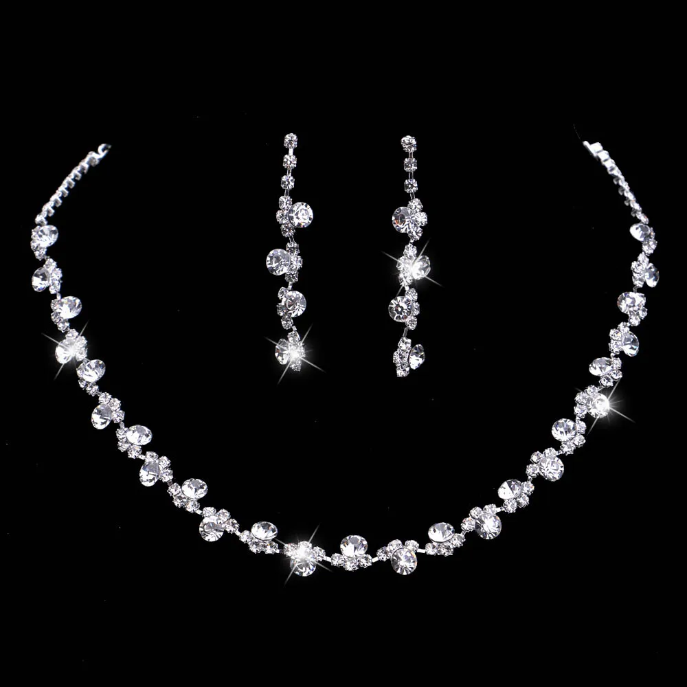 84J01 BLIJERY элегантные свадебные комплекты ювелирных изделий для невесты Bling, со стразами и кристаллами ожерелье+ серьги набор для женщин свадебные комплекты ювелирных изделий - Metal color: 84J01