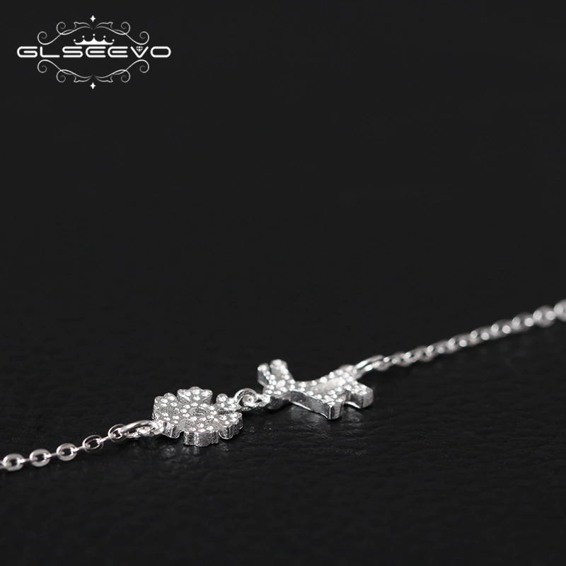 GLSEEVO Real 925 Sterling Silver Snowflakes And Deer Adjustable Charms Bracelet Gift For Girl Daughter Pulseira Feminina GB0006 | Украшения