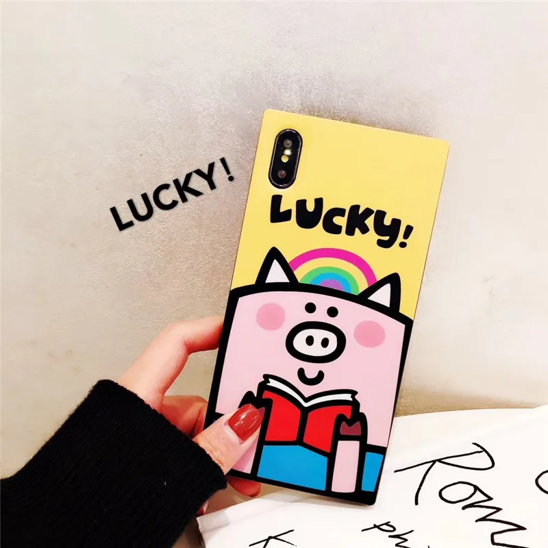 Square Cute Cartoon Pig Phone Case For iphone XS Max XR 8 8plus 7 7plus 6 6plus 6S 6Splus Plus Soft Back Cover Cases Capa |