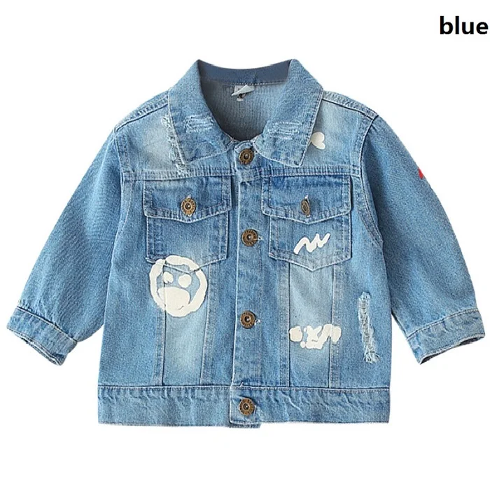 blue Джинсовая куртка для девочек, Пальто Новое Модное детское весенне-осеннее пальто с цветочной вышивкой Детская куртка пальто для малышей Детская куртка для девочек - Цвет: blue