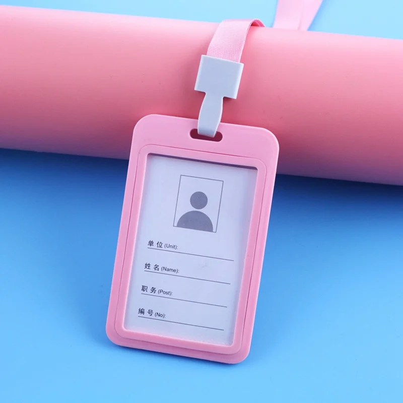 pink 1 шт. рабочий держатель для карт s с веревкой студенческий пластиковый держатель для карт имя работника ID карта Обложка металлический рабочий сертификат идентификационный значок - Цвет: pink