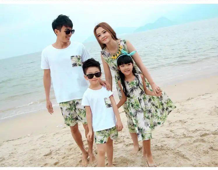 Free shipping Fashion Summer Family outfits Women girls Green long Dress Man boys sets clothes | Мать и ребенок
