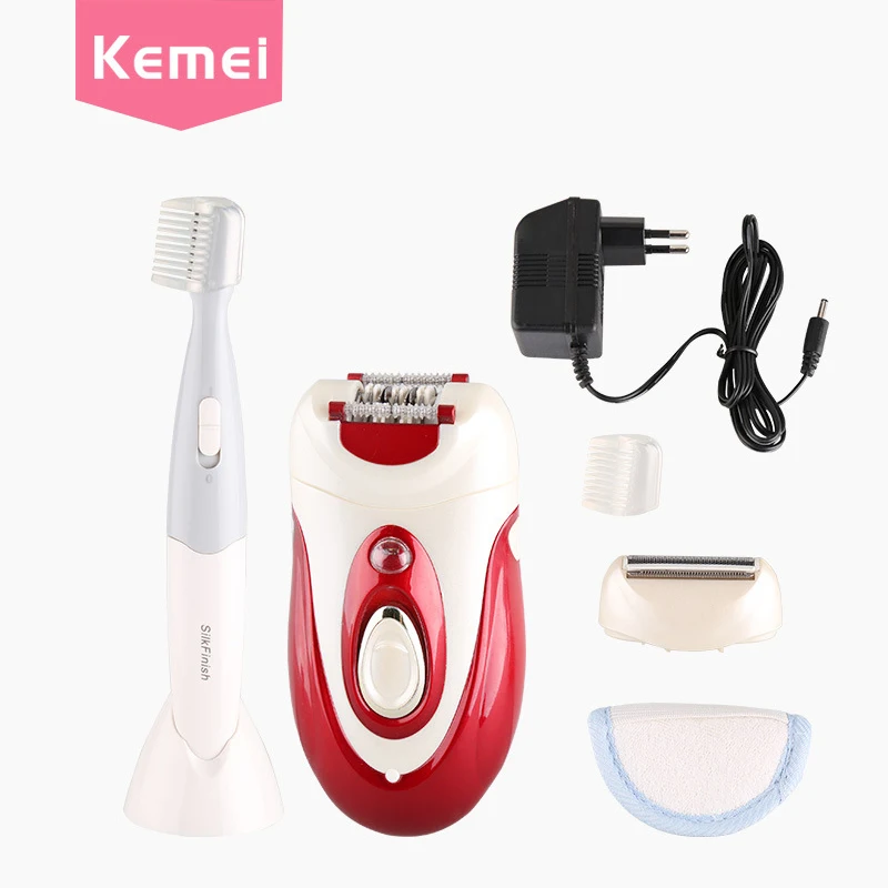 Фото Электрический эпилятор KEMEI 3 в 1 для женщин, аккумуляторная Красная Женская бритва, триммер для тела и бикини №3