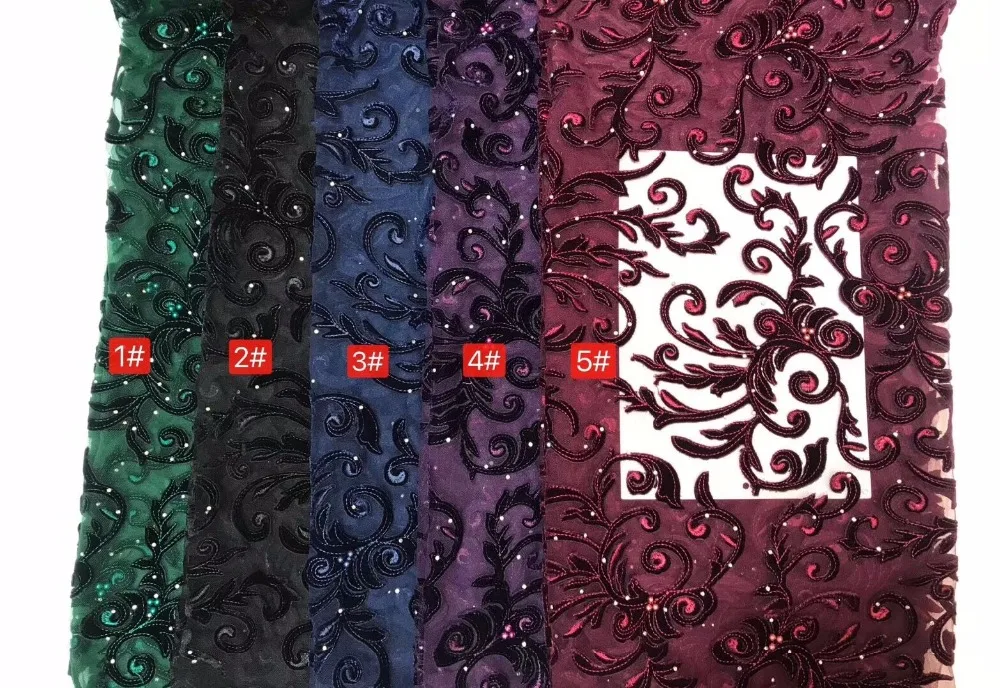

5 colors embroidered tulle lace fabric with stones on sale SYJ-8228 french net lace fabric for bridal dress