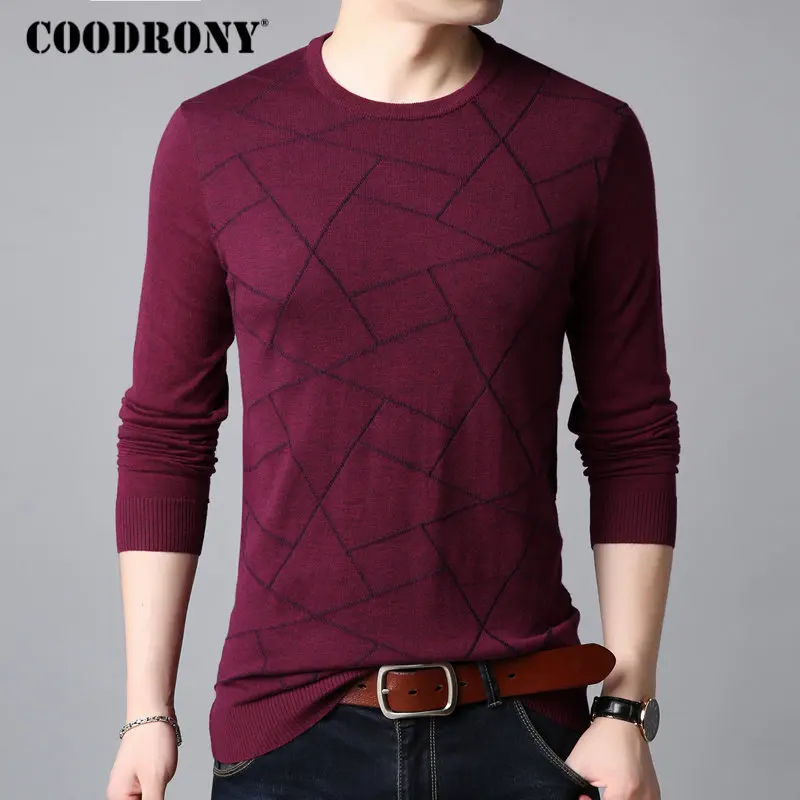 Красный COODRONY, шерстяной свитер для мужчин, Повседневный, с круглым вырезом, пуловер для мужчин, вязаный, хлопок, пуловер для мужчин, Осень-зима, новая одежда для мужчин, s свитера, B009 - Цвет: Красный