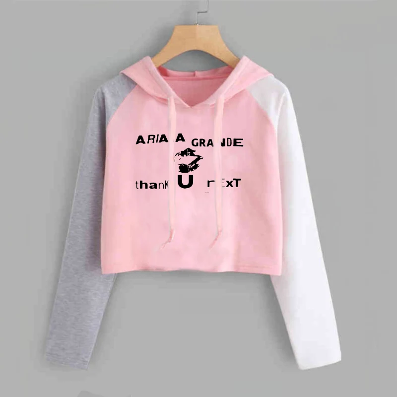 pink 12 Ariana Grande, укороченный топ с капюшоном, Женская Толстовка без слез, толстовка с надписью «Thank U Next Imagine Yuh», весенне-осенняя укороченная одежда - Цвет: pink 12
